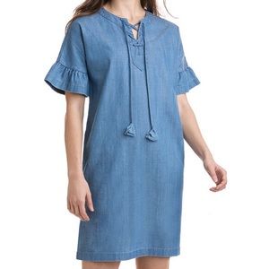 Vineyard Vines 🐳 Chambray Flutter Sleeve Lace Up Dress Size 6